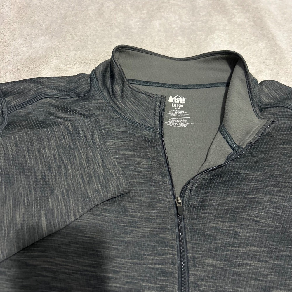 REI Co-op 1/4 Zip Pullover Mens‎ L Gray Space Dye Performance Fleece run hike